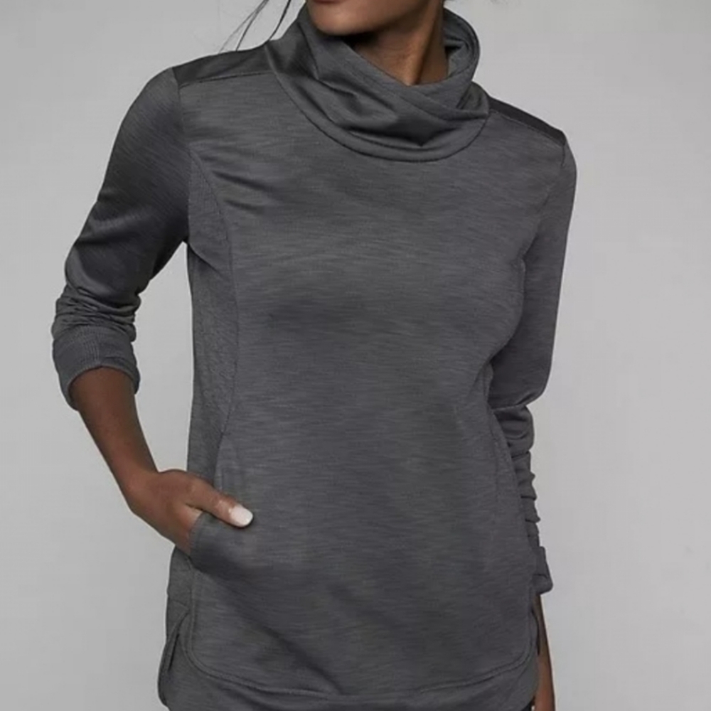 Athleta Stowe Funnel Neck Pullover Sweatshirt Dark Gray S